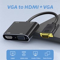 VGA to HDMI-Compatible Adapter VGA Splitter with 3.5mm Audio Converter Support Dual Display for Projector HDMI