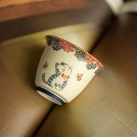 40ml Handmade Chinese Vintage Ceramic Cat Tea Cup Cute Master Cup for Personal Meditation Gongfu Tea Ceremony Home Decor Gift
