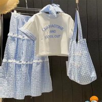 New Girls Sets Kids Tops Suit Summer Short-Sleeved Thin T-Shirt Skirt 2 Pieces Children's Fashion Sweet Clothes Outfit 2-8 Years
