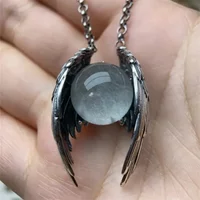 4pcs Punk Retro Sliver Color Ghost Wings Round Smooth Ice Crack Pendant Necklace for Women Personality Jewelry Accessory Gift