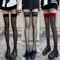 New Over The Knee Long Socks Gothic Lace Transparent Thigh High Stockings Women Punk JK Thin Silk Solid Hosiery Women 1/4pc