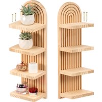 4-tier Wooden Wall Shelves Boho Arch Floating Shelf Storage Boho Rustic Flowerpot Holder Vase Display Stand Home Decor Rack