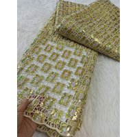 2025 African Nigerian Tulle Lace Fabric, Cotton Wedding Party Dress, Sequins for Sewing, Embroidery, High Quality, 5Yards,JH0078