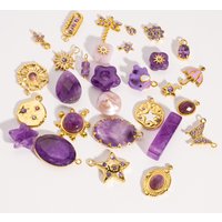 5/2Pcs Stainless Steel Multicolour Purple Series Natural Stone Zircon Dripping Oil Charms Fine Polishing DIY Jewelry Accessories