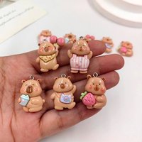 10pcs New Kawaii Capybara Charms for Jewelry Making Findings Cute Resin Animals Pendant Flatback for Keychain Earrings