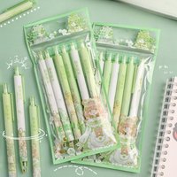 6Pcs/Set 0.5mm ST Tip Black Gel Pens, Cute Kawaii Press Retractable Pen, Neutral Pen for School Exam Office Supplies Gifts