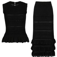 26161 High Quality Summer And Autumn New Lace Sleeveless Top Knitted Shirt Tank Top+Hip Wrapping Half Skirt Set For Women