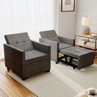 3 In 1 Sofa Bed | Oyajia Convertible Sleeper Chair With Adjustable Backrest, Fabric Single Sofa Bed Chair With Side Pockets, Foldable Pull Out Bed For Living Room, Grey, Linen Upholstery, Foam Fill,
