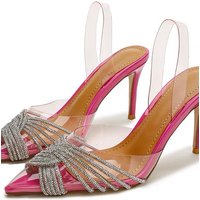 2026 New Sexy Chic Pointed Toe High Heels Women's Thin Heel Sandals with Crystals for Date Fashionable Open-Toe Slip-On Shoes