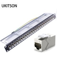 24 Ports Shield Female CAT6A RJ45 Patch Panel Metal Housing Bracket 10G Pass-through CAT.6A UTP 19-Inch Network Rack-Mount Frame