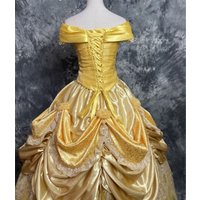 Luxury Style Cosplay Costume Princess Yellow Belle Dress For Adult Women Fancy Halloween Party Dresses