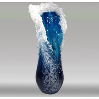 Wave Pattern Resin Vase Craft, Minimalist Blue Nautical Ornament, Aesthetic Home Decoration for Bedroom Living Room Interio