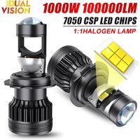 2PCS H7 H4 H11 HB3 HB4 9005 9006 LED Projector Mini Lens Headlight 6000K Canbus Turbo Fan High Power 1000W Auto/Moto Lamp
