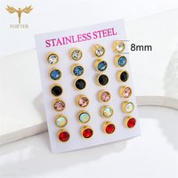 12 Pairs Pack Stainless Steel Zircon Earrings Set 8mm 6mm Crystals Earrings studsFor Women Men Girl Gifts Wholesale Bulk Resale