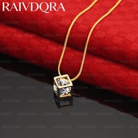 18K Gold Plated Zircon Block Pendant Necklace For Women Men Creativity Gifts Street All-match Party