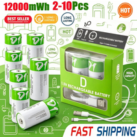 12000mWh 1.5V D Size LR20 Lithium Rechargeable Battery with Type-C charging cable, For Gas stoves and Water Heaters Etc...