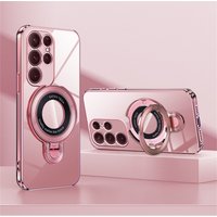 Luxury Transparent Plating Magnetic Bracket Case For Samsung S25 S24 S23 Ultra S21 S22 Plus S20 FE S10 Stand Holder Phone Cover