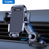TOPK Car Phone Mount Holder, 3-Point Support 360° Rotating Extended Arm Metal Hook Superior Stability Phone Holder for Car Cars