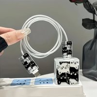 3pcs Cute Black and White Cat Set Charger Protective Case For iPhone 20W /18W Charging Head Data Cable Protection Cover