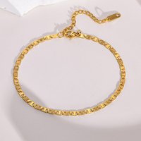 Women's Gold Color Flat Mariner Chain Anklets, Not Allergy Stainless Steel Marina Link Summer Holiday Beach Anklet Jewelry