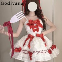 Original Lolita Red and White Suspender Dress Jsk Spring and Summer New Y2k Short Dress Cute Girls Women Sweet Dress Vestidos