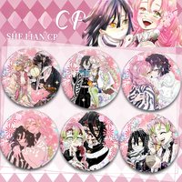 Kanroji Mitsuri X Iguro Obanai Badge Demon Slayer: Kimetsu No Yaiba Anime Peripheral Cute Cartoon Creativity CP Brooch New