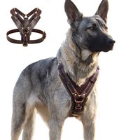 Durable Genuine Leather Dog Harness Large Dog Harness Vest Adjustable Strap for German Shepherd Labrador Husky Walking Training