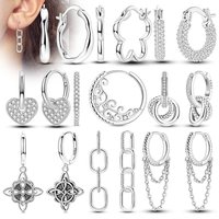 925 Sterling Silver Hoops Earrings With Zircon Sparkling Snake Bone Geometric Flower Earrings For Women Engagement Wed Jewelry