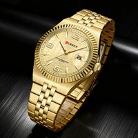 CURREN Lurury Golden Men's Wristwatch Quartz Moevement Stainless Steel Band with Auto Date - Luminous Hands Fashion Gift