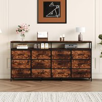 63 Inches Long Dresser TV Stand for Living Room - 12 Drawer Fabric Dresser with Open Shelves,Sturdy Large Chest of Drawers, MDF Top and Steel Frame image 4