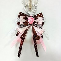 Sweet Soft Pink Brown Lolita Lace Rose Polka Dot Ribbon Keychain Delicate Pendant Charm Key Holder for Ita Bag Decoration