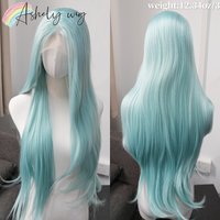 Ashely Light Blue Wigs for Women Mint Blue 13x4 HD Lace 30inch Long Straight Silky Glueless Synthetic Lace Front Wig for Cosplay