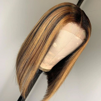 4/27 Highlight Bob Wig 180% Straight Ombre Honey Blonde 4x4 5x5 Lace Closure Wigs 13x4 Transparent Lace Frontal Human Hair Wigs