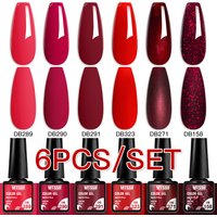 2/6Pcs Gel Nail Polish Set Red Glitter Sequins Gel Semi Permanent Varnish Soak Off UV LED Nails Art Manicure Base Top Coat Kits
