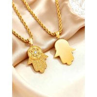 Hamsa Hand Star of David Necklace 18K Gold Plated Stainless Steel Protection Amulet Cubic Zirconia Pendant for Women