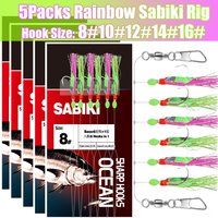 5packs Rainbow Sabiki Rig, high carbon steel fishhook with luminous beads, high-efficiency mackerel and sardine accessories