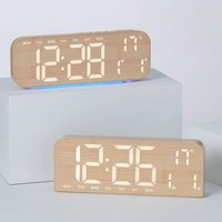 Wood Grain Digital Alarm Clock Temperature Display Multi-functional LED Alarm Clock LED Display Date Week Desk Clock