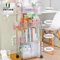 2/3/4 Tier Light Luxury Storage Rack Trolley Transparent Acrylic Rolling Cart With Removable Hanging Baskets Snacks Bookshelf
