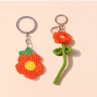 Lovely Handmade Knitted Flower KeychainCrocheted Key Rings for Women Girls Handbag Pendants Charms DIY Jewelry Gifts