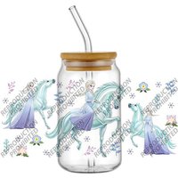 Hotsale Pretty Princess Elsa Frozen Cartoon 16oz UV DTF 3D Transfer Sticker Decals For Glass Can Cup Craft DIY Gift Creative