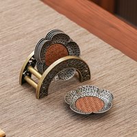 Cup coaster storage rack, alloy cup holder base, tea set accessories, metal retro creative cup holder, tea ceremony accessories