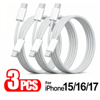 3PCS 60W USB-C Braided Cable For iPhone 15 16 17 Pro Max 15 16 Plus Samsung Xiaomi Redmi POCO Fast Charging Type C Weaving Cable