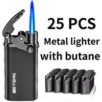 25pcs Rocker Metal Windproof Jet Flame Lighter Blue Flame Personality Inflatable Cigarette Lighter Wholesale Men'S Gift