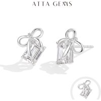 ATTAGEMS New Bow Earrings Emerald Cut Moissanite Stud Earrings S925 Silver Elegant Dainty Anniversary Wedding Jewelry for Women
