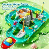 Double-Tier Kids Water Table Toys Water Park Playset with Pump DIY Toddler Waterways Outdoor Toys for Backyard Lawn Beach Pool