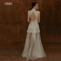 OIMG Modern Lace High Neck A Line Wedding Dress Sleeveless Backless Bride Dresses Floor Length Wedding Gowns 2026 Customized