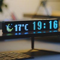 LED Dot Matrix Pixel Clock WiFi Network Display Timepiece with Weather Sound Activated Rhythm Light for Desk Digital Table Clock