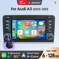 Junsun 7" Bezprzewodowe Radio Samochodowe z CarPlay i Android Auto dla Audi A3 8P S3 2003 2004 2005-2012, Multimedialny Bezprzewodowy Apple CarPlay, Inteligentny System, Ekran Dotykowy IPS, Odtwarzacz