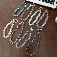 Stylish Glitter Crystal Bead Pendant Keychain for Women Colorful Mobile Phone Lanyard Chain Jewelry Girls Bag Accessories