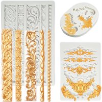 3 Bag Baroque-style silicone mold Roller-type silicone Baroque mold Silicone cake mold Icing mold Edge frosting mold Wedding/Bir
